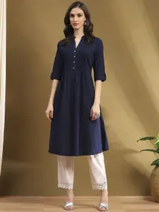Biba Band Collar Regular Cotton A-Line Kurta