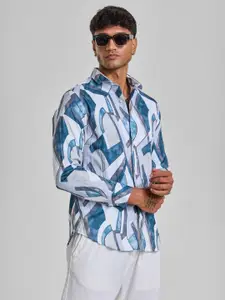 Snitch Men Smart Spread Collar Abstract Printed Slim Fit Casual Shirt