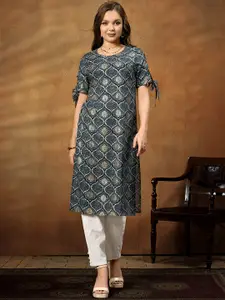 Anouk Blue Ethnic Motifs Printed Straight Kurta