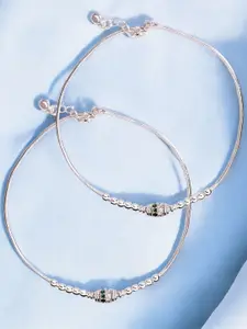 Taraash Set Of 2 925 Sterling Silver Beaded Anklet