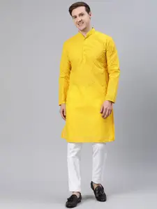Majestic Man Embroidered Thread Work Mandarin Collar Straight Kurta