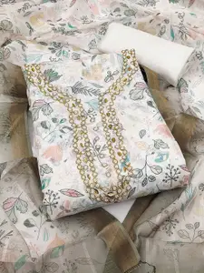 Peachmode Floral Printed Beads and Stones Unstitched Dress Material