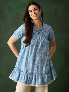 Sangria Women Printed Pure Cotton Short Sleeve Tunics Top