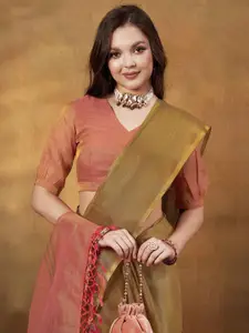 Anouk Zari Linen Blend Khadi Saree