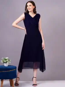BAESD Georgette Solid V-Neck Midi Wrap Dress