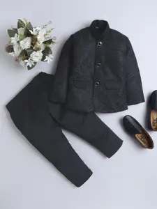 BAESD Boys Self Design Mandarin Collar Blazer & Trouser 2-Piece Suit