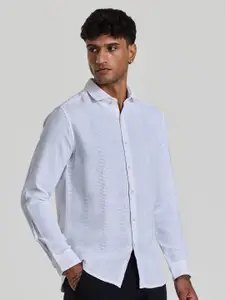 Snitch Men Smart Spread Collar Self Design Slim Fit Casual Shirt