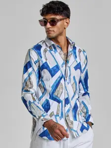 Snitch Men Smart Spread Collar Abstract Printed Slim Fit Casual Shirt