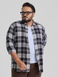 Snitch Men Plus Size Classic Spread Collar Checked Cotton Casual Shirt
