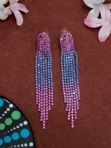 Niscka Rhodium Plated Zircon Studded Contemporary Drop Earrings