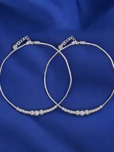 Taraash Set Of 2 925 Sterling Silver Beaded Anklet