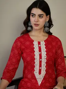 Anouk Geometric Yoke Design Regular Straight Kurta