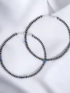 Taraash Set Of 2 925 Sterling Silver Beaded Anklet