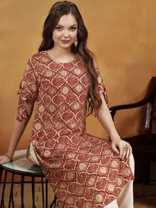 Anouk Rust Ethnic Motifs Printed Straight Kurta