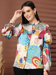 plusS Women Standard Band Collar Abstract Printed Casual Shirt