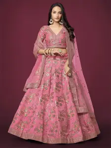 ODETTE Embroidered Sequinned Semi-Stitched Lehenga & Unstitched Blouse With Dupatta