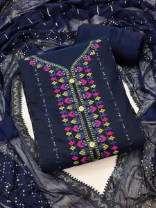 Maroosh Floral Embroidered Thread Work Chanderi Cotton Unstitched Dress Material