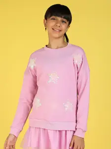 Nauti Nati Girls Embellished Round Neck Pullover Sweatshirt with Skirt Detail