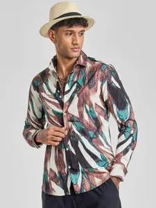 Snitch Men Smart Spread Collar Abstract Printed Slim Fit Casual Shirt
