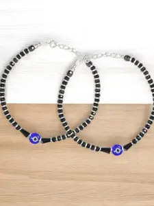 Taraash Set Of 2 925 Sterling Silver Beaded Anklet