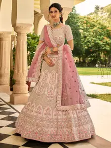 ODETTE Embroidered Semi-Stitched Lehenga & Blouse With Dupatta