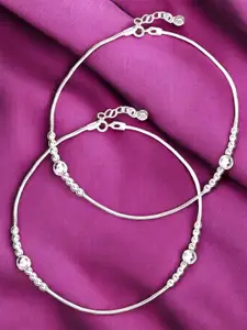 Taraash Set Of 2 925 Sterling Silver Beaded Anklet