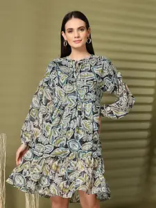 plusS Floral Print Puff Sleeve Fit & Flare Dress