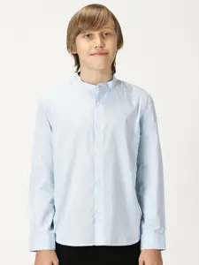 French Connection Boys Premium Band Collar Solid Cotton Casual Shirt