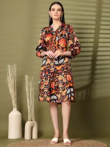 plusS Women Floral Printed Puff Sleeve Fit & Flare Dress