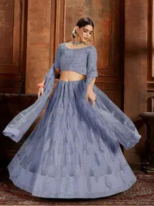 ODETTE Embroidered Beads and Stones Soft Net Semi-Stitched Lehenga & Blouse With Dupatta