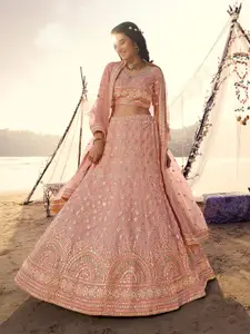 ODETTE Embroidered Organza Semi-Stitched Lehenga & Blouse With Dupatta