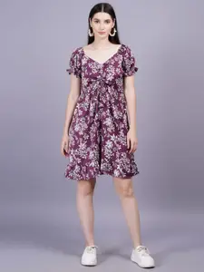 BAESD Women Printed Puff Sleeves Fit & Flare Dress