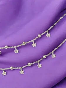 Taraash Set Of 2 925 Sterling Silver Beaded Anklet