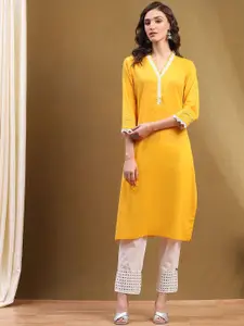 Biba V-Neck Regular Cotton Straight Kurta