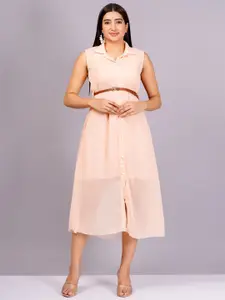 BAESD Georgette A-Line Shirt Collar Belted Midi Dress
