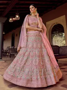 ODETTE Embroidered Thread Work Semi-Stitched Lehenga & Blouse With Dupatta