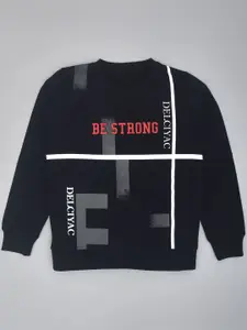 YOUMAA Boys Typography Printed Pullover Sweatshirt