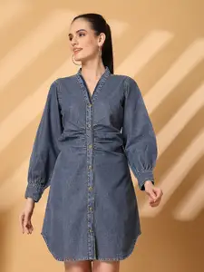 plusS Puff Sleeve Pleated Shirt Dress