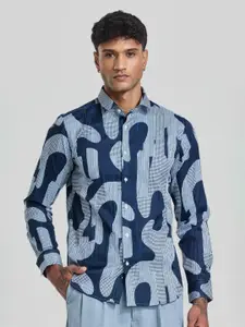Snitch Men Smart Spread Collar Abstract Printed Slim Fit Casual Shirt