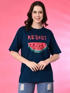 Funday Fashion Women Printed Indigo T-shirt