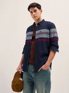 THE BEAR HOUSE Men Button-Down Collar Multi Striped Cotton Slim Fit Casual Shirt