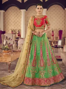 ODETTE Embroidered Beads and Stones Semi-Stitched Lehenga & Blouse With Dupatta