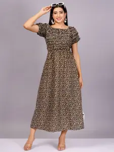 BAESD Women Self Design Round Neck Crepe Fit & Flare Midi Dress