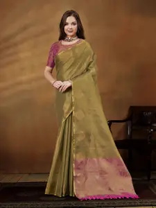 Anouk Woven Design Khadi Saree With Zari Border