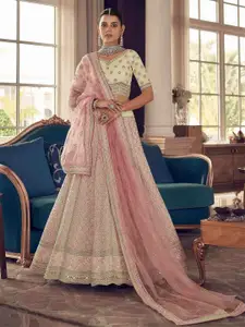 ODETTE Embroidered Beads and Stones Semi-Stitched Lehenga & Blouse With Dupatta
