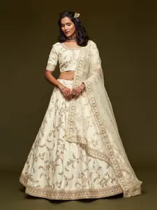 ODETTE Embroidered Sequinned Semi-Stitched Lehenga & Unstitched Blouse With Dupatta
