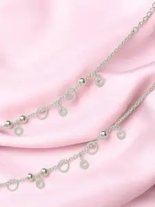 Taraash 925 Sterling Silver Beaded Openwork Circle Charms Anklet