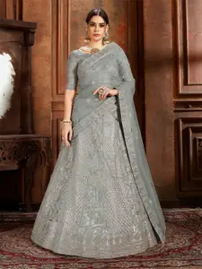 ODETTE Embroidered Beads and Stones Soft Net Semi-Stitched Lehenga & Blouse With Dupatta