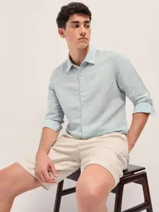 THE BEAR HOUSE Men Spread Collar Horizontal Striped Cotton Slim Fit Casual Shirt