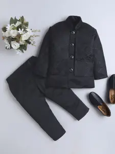 BAESD Boys Self Design Mandarin Collar Blazer & Trouser 2-Piece Suit